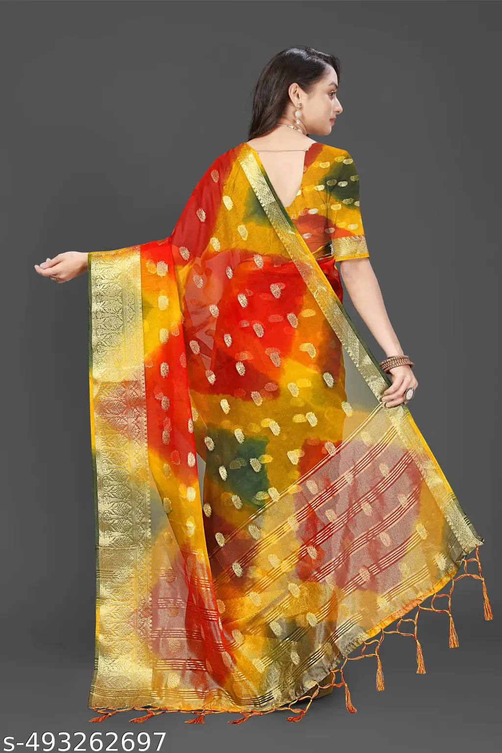 Fancy Multicolor Organza Saree - Image 3
