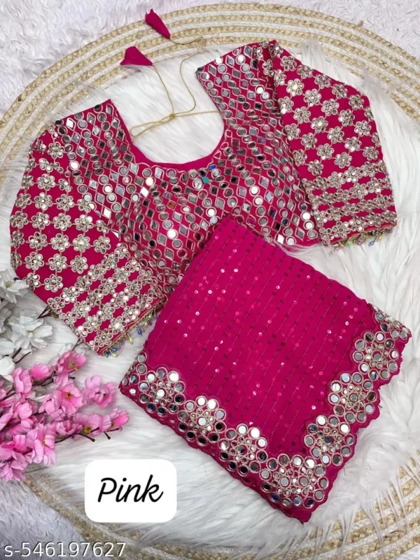 Georgette Saree: Mirror Work, Cute Blouse