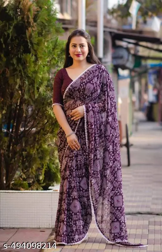 Fashleeva Warli Print Lace Saree - Image 2