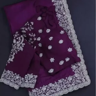 afuyr_1024.webp Elegant Embroidered Purple Georgette Saree