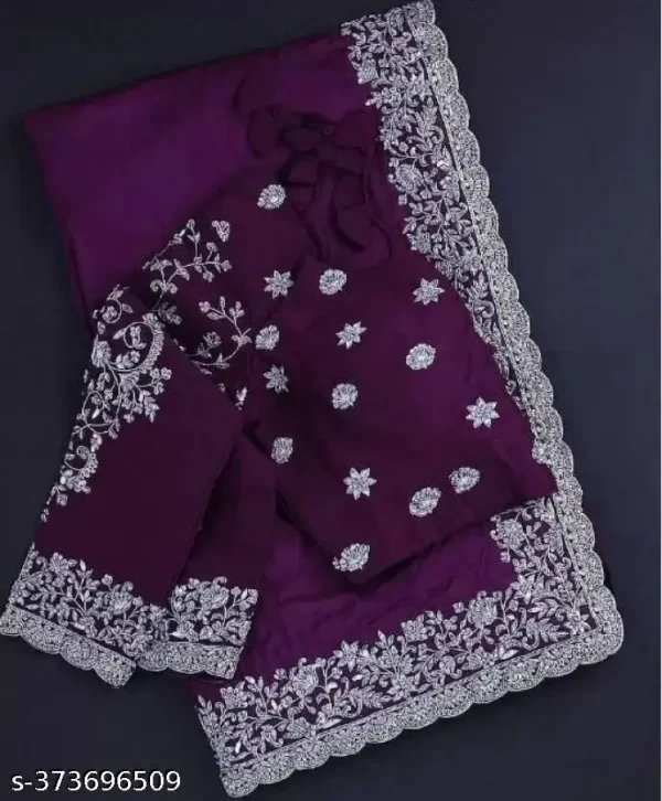 Elegant Embroidered Purple Georgette Saree