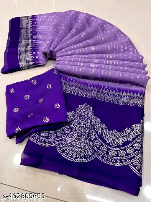 Foil Print Chiffon Saree with Blouse - Image 3