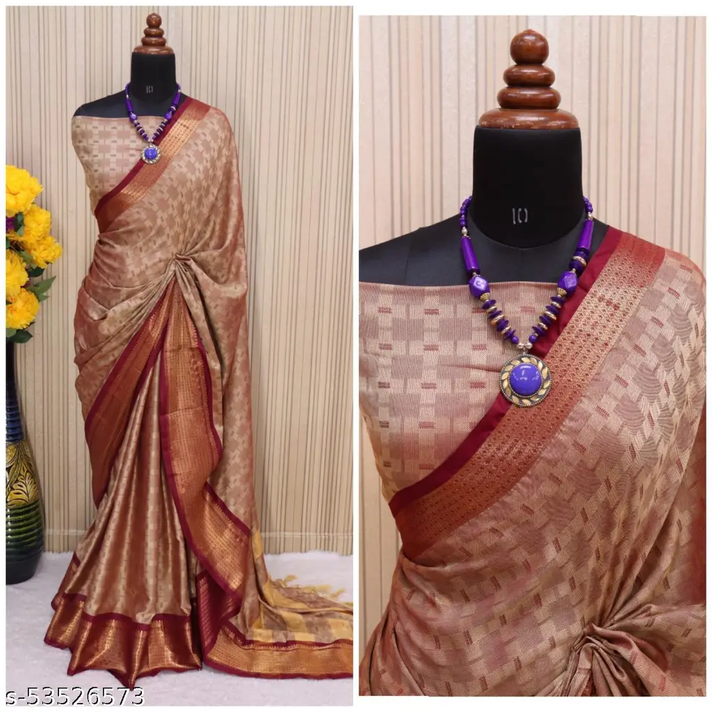 Designer Jacquard Cotton Silk Saree Blouse - Image 2