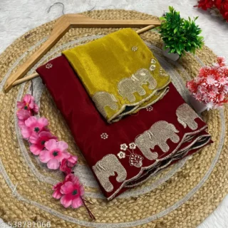 Elegant Chinon Silk Saree: Elephant Pallu