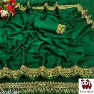Emerald Silk Saree: Embroidery & Cotton Blouse