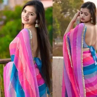 Multicolor Striped Bollywood Georgette Saree