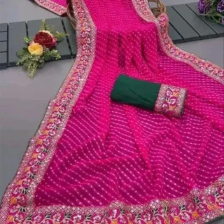 Embroidered Cotton & Sequin Designer Saree
