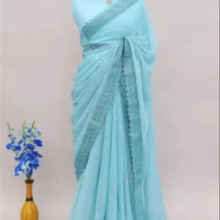 Shimmering Mirror Work Saree: Diamond Lace