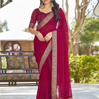 Satrani Pink Georgette Saree, Silk Blouse