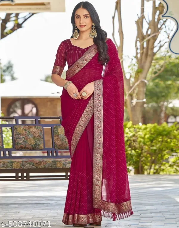 Satrani Pink Georgette Saree, Silk Blouse