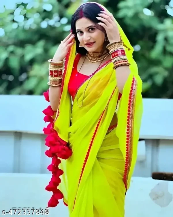 Pink Lace Georgette Saree