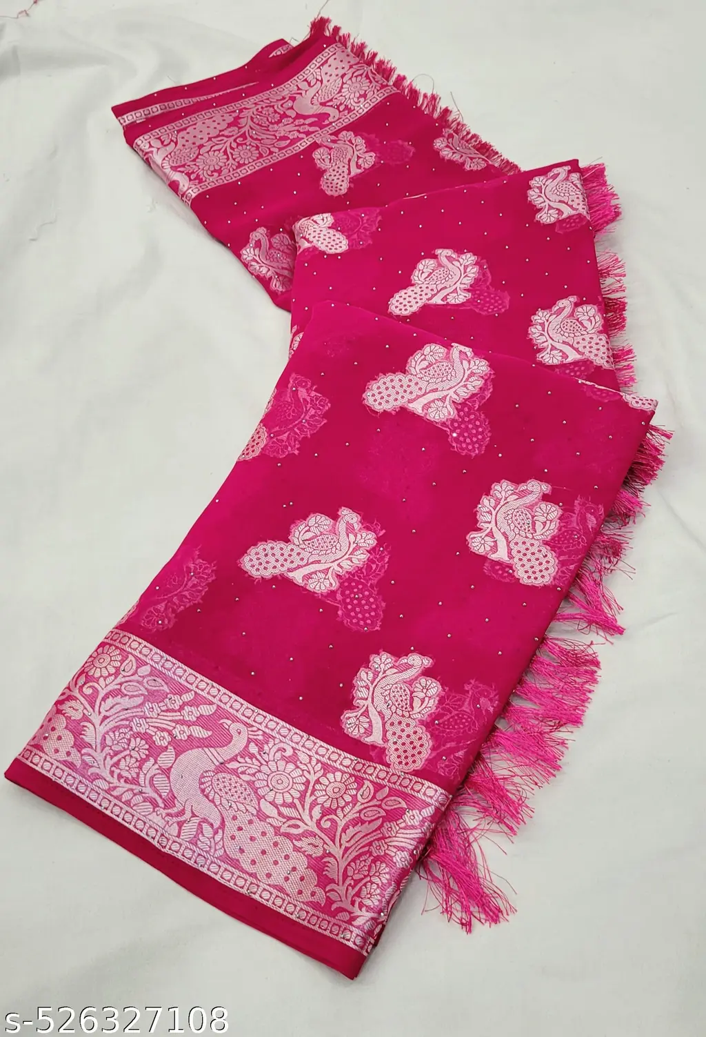 Georgette Zari Saree with Swarovski Tassels - Image 2