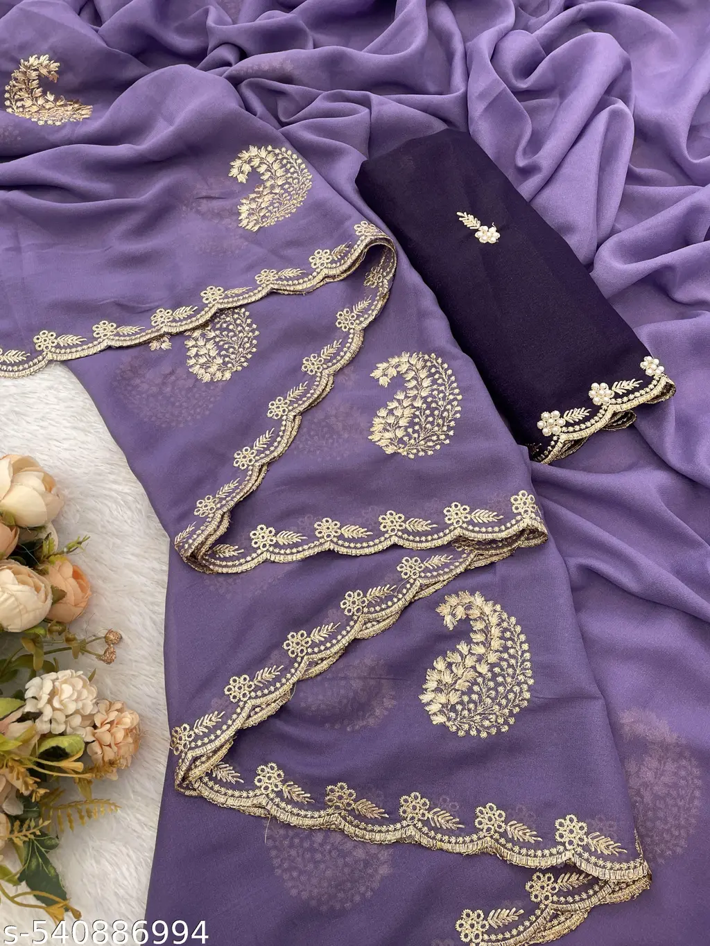 Morpeach Chiffon Saree: Embroidered Elegance - Image 2