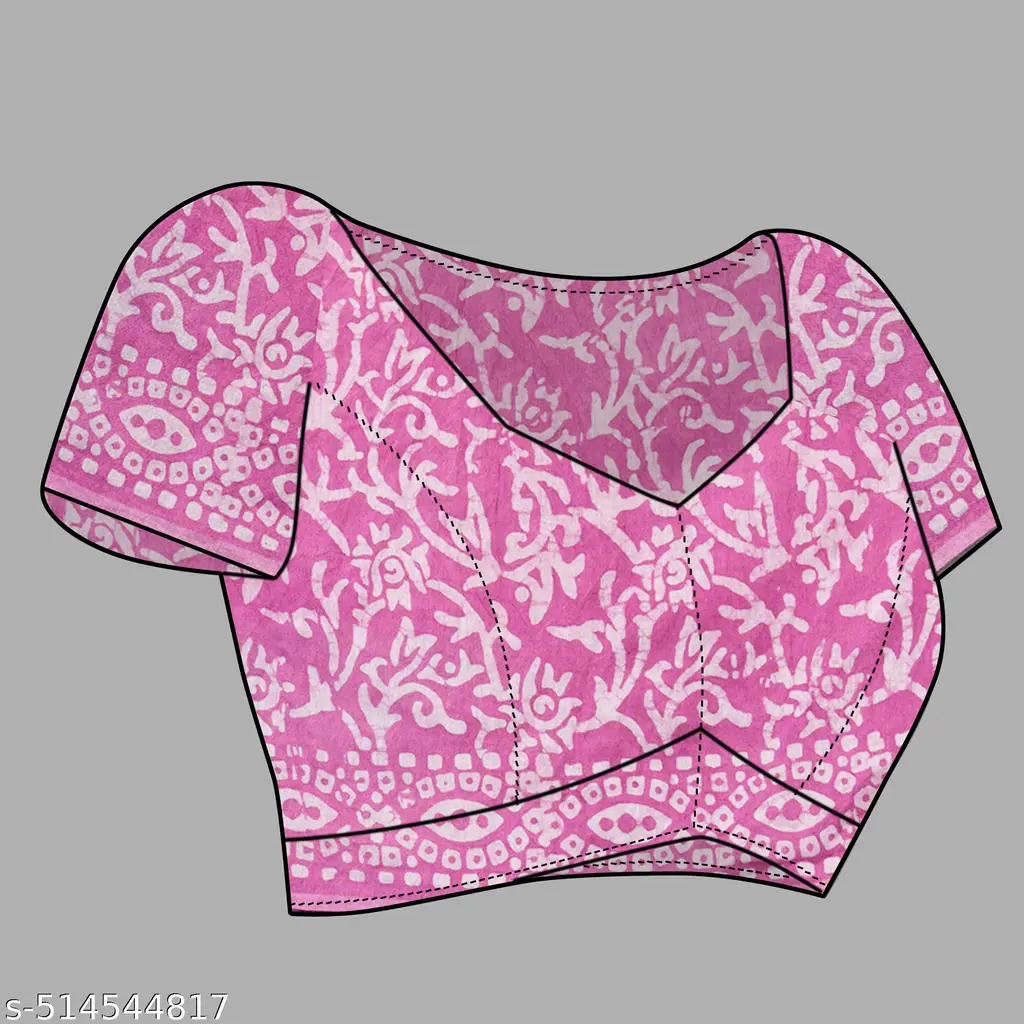 Chanderi Batik Cotton Saree Blouse Piece - Image 4