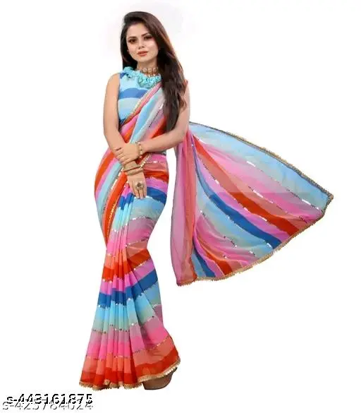 Bollywood Georgette Saree: Digital Print Pink - Image 2