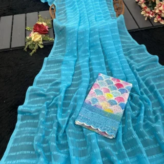Sky Blue Grace: Chiffon & Georgette Saree