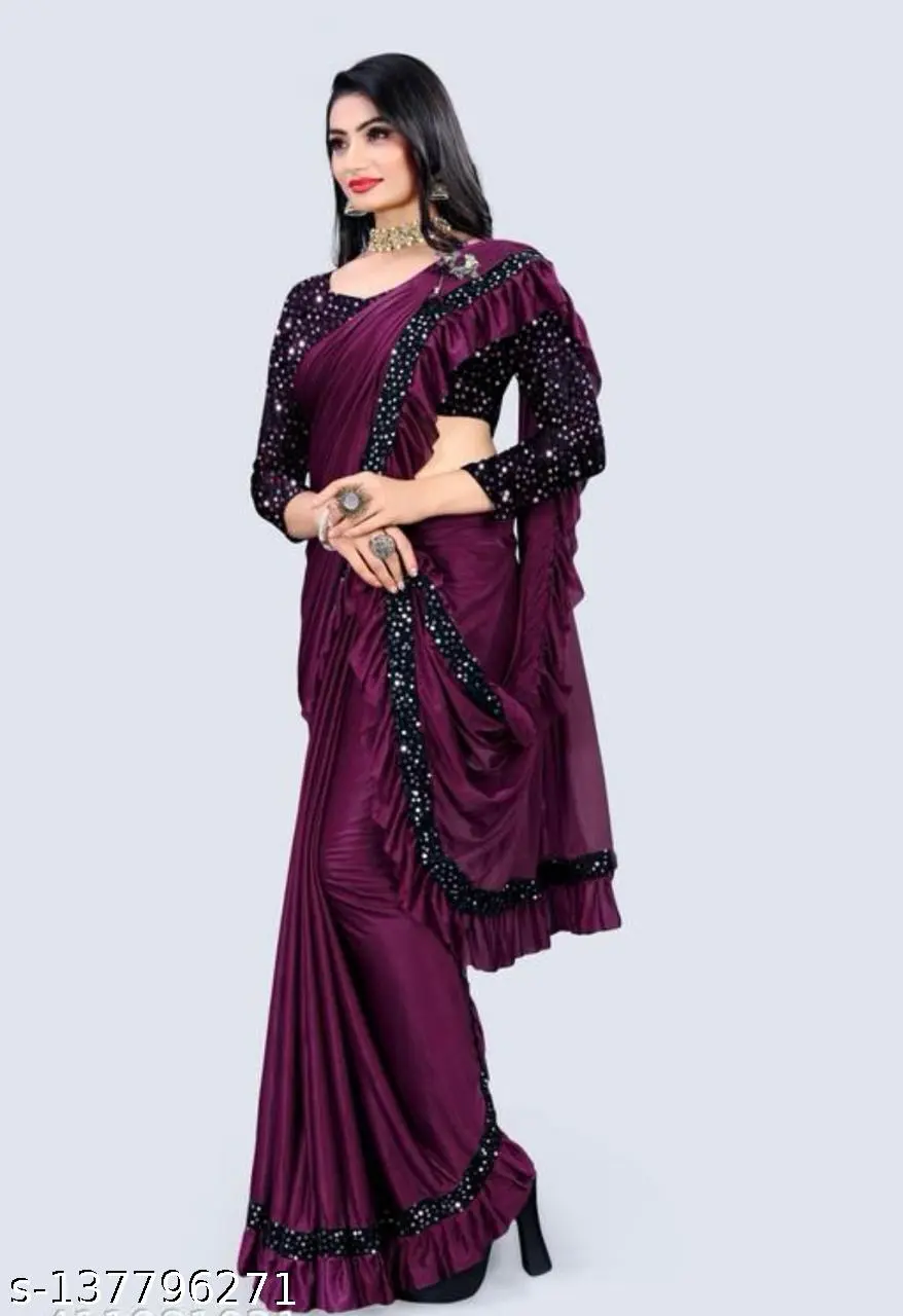 Purple Ruffle Lycra Saree Blouse - Image 2