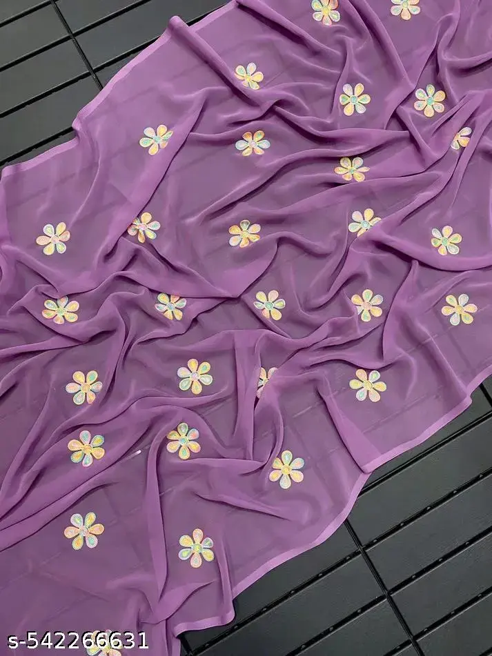 Farewell Purple Saree: Gamthi Flower Design - Image 3