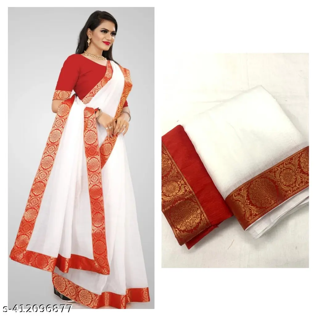 Elegant White & Red Chanderi Saree - Image 3