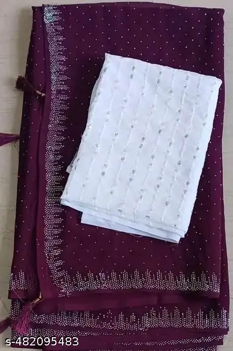 White Georgette Saree: Beaded Glamour - Image 3