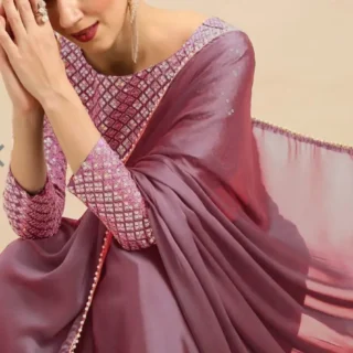 Elegant Satin Silk Saree with Embroidered Blouse