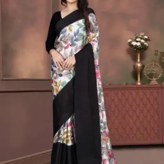 Printed Satin Silk: Daily Wear Saree