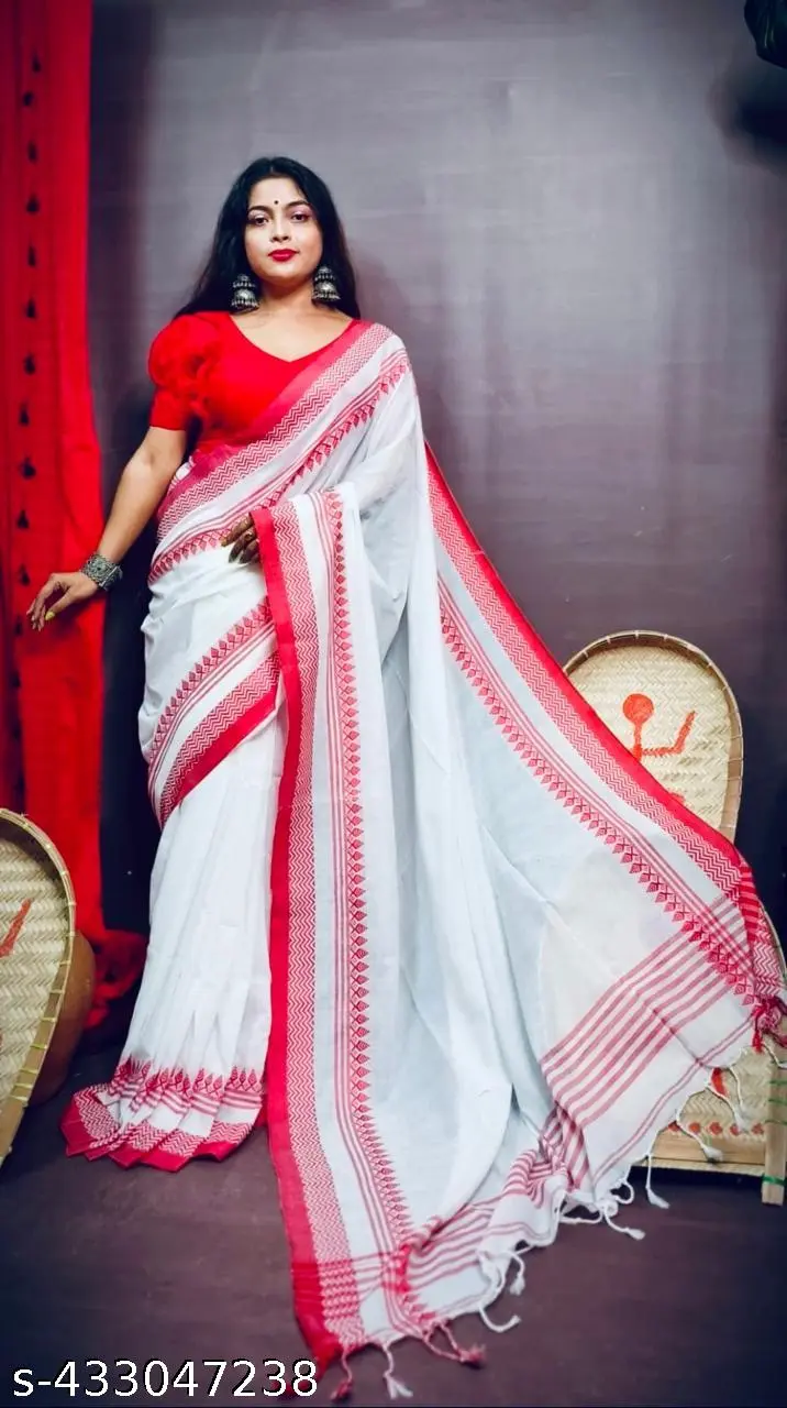 Lal Sada Durga Puja Saree Collection - Image 3