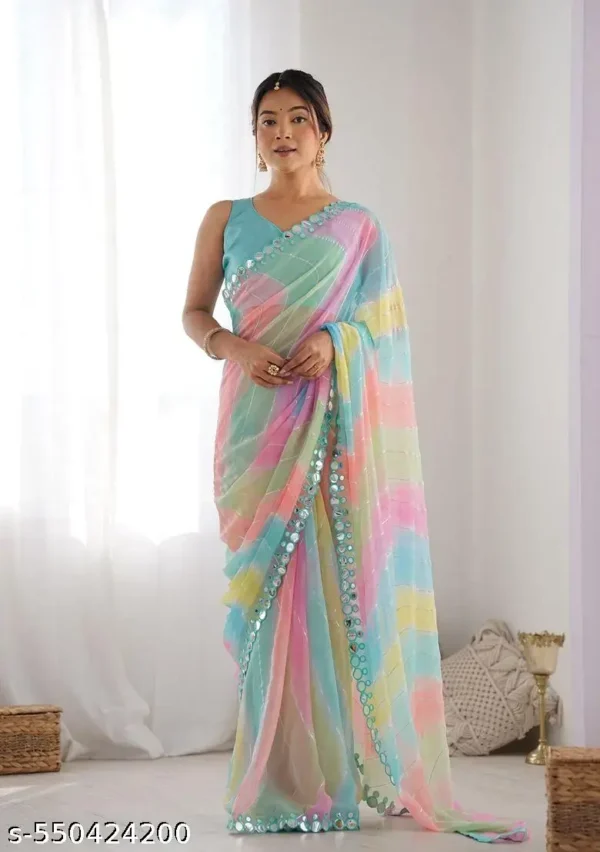 czjiu_1024.webp Premium Georgette Saree: Cutwork, Multicolor Border