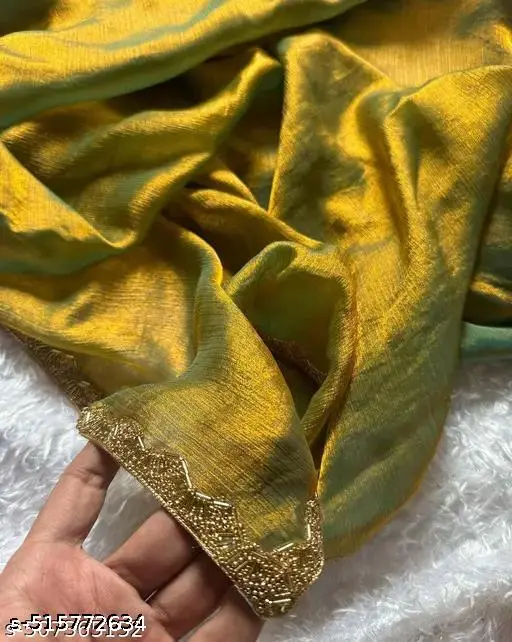Golden Embellished Designer Lace Saree - Image 4
