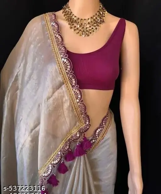 Jimmi Choo Sequin Embroidered Organza Saree - Image 3