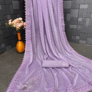 Shimmer Mirror Lace Saree Diamond Handwork