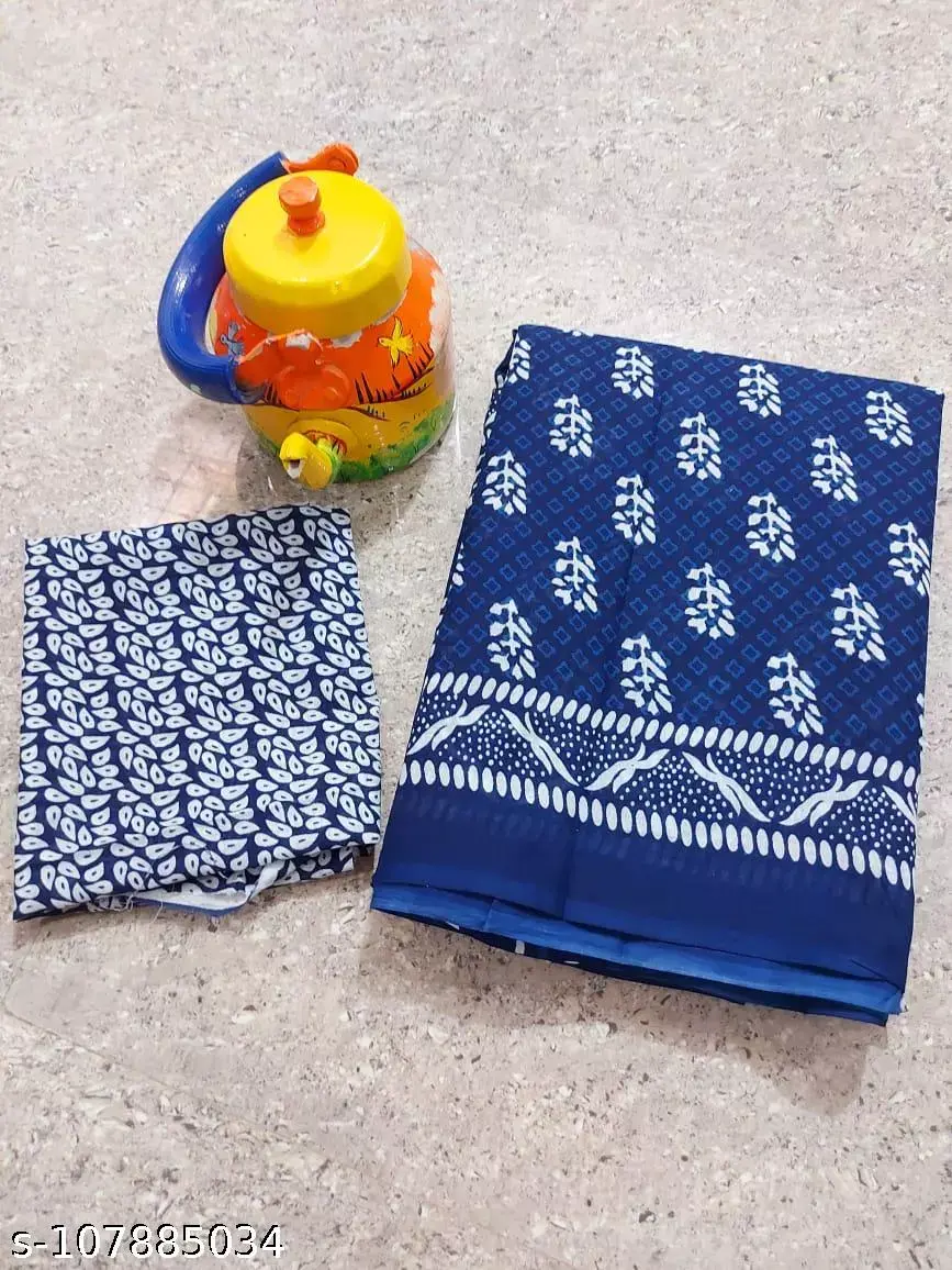 Jaipuri Hand Block Printed Cotton Saree - Image 2