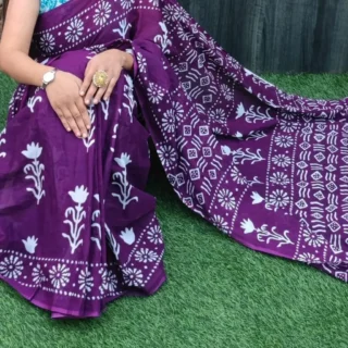 Jaipuri Hand Block Printed Cotton Mulmul Saree