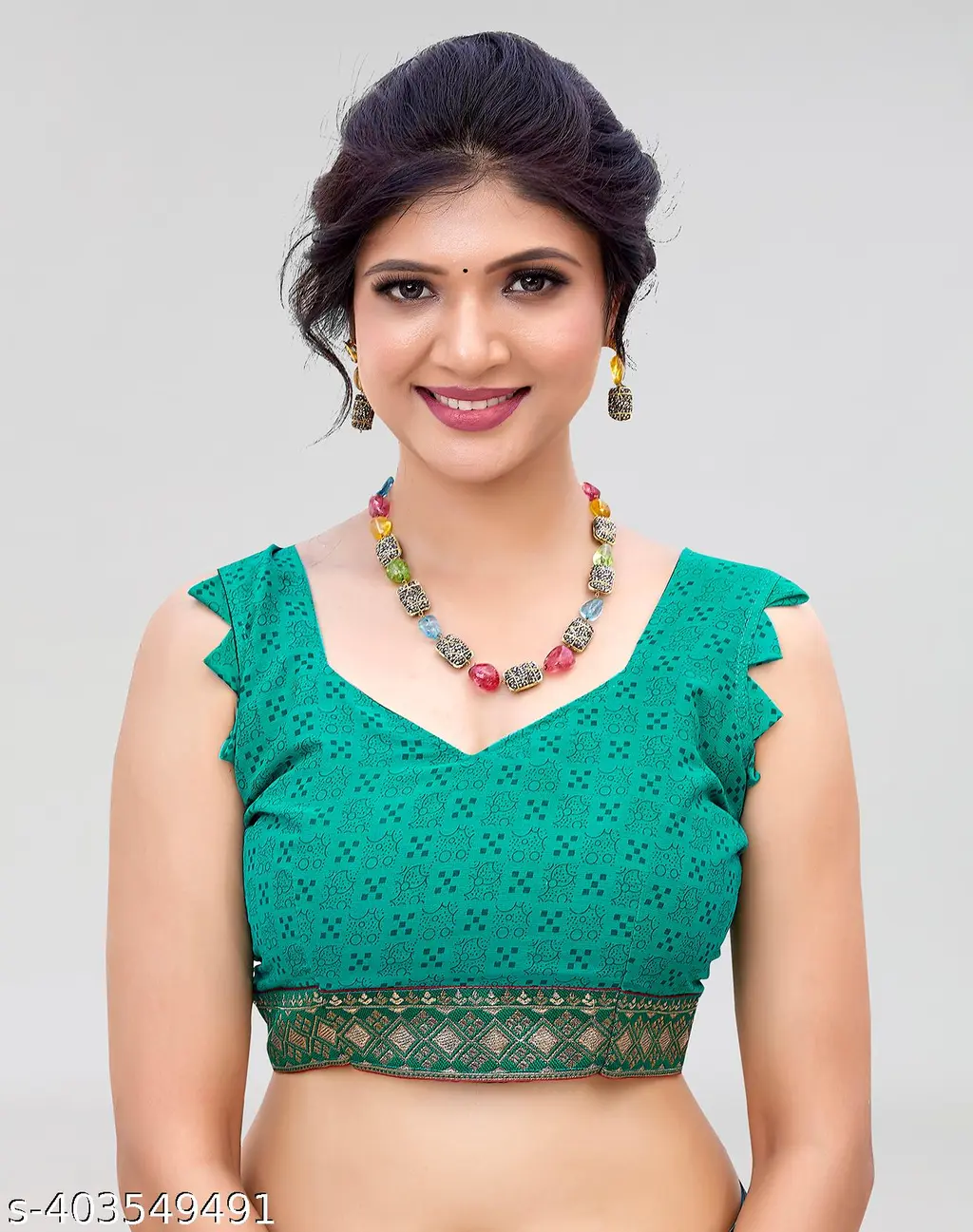 Trendy Printed Jacquard Georgette Saree Blouse - Image 4