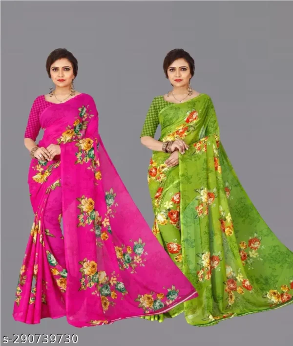 Combo Floral Georgette Sarees: Set of 2