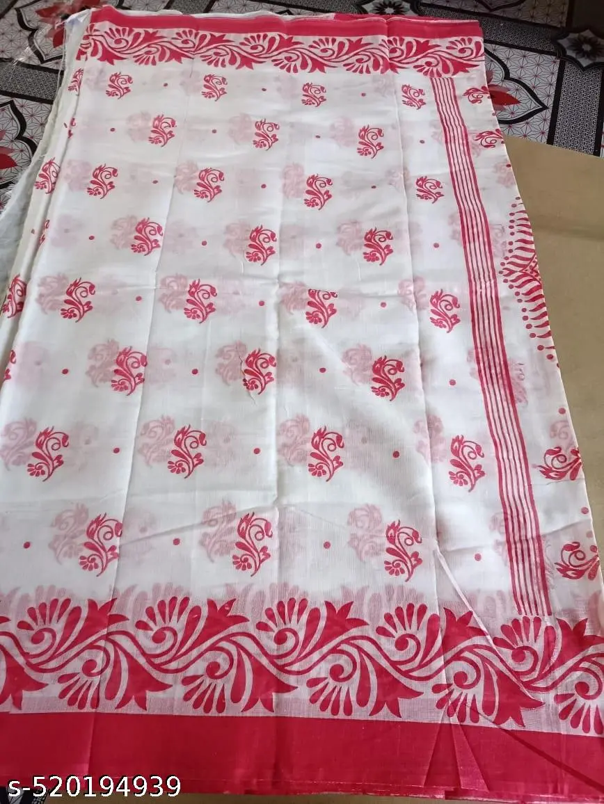 Laal Saada Alpona Cotton Saree - Image 3
