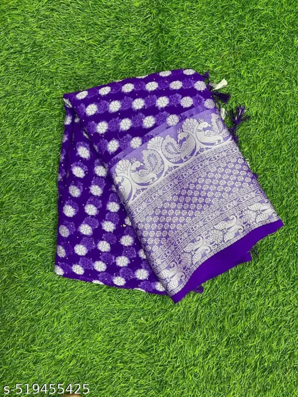 Silver Stone Saree Jallar  Blue & Silver