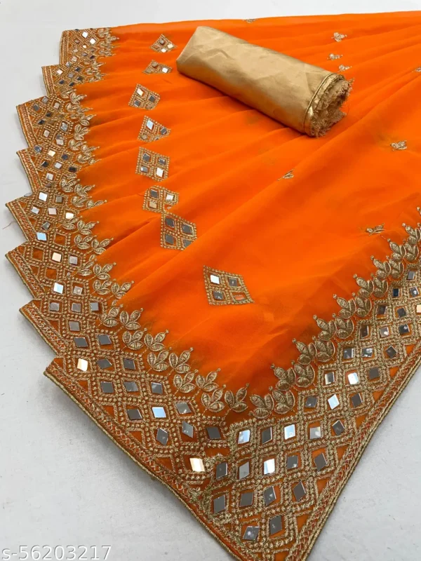 Mustard Embroidered Mirror Georgette Saree