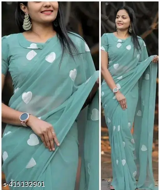 Elegant Georgette Embroidered Saree & Blouse - Image 2