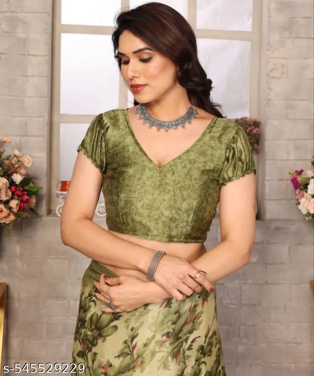 Bollywood Floral Print Chiffon Brasso Saree - Image 4