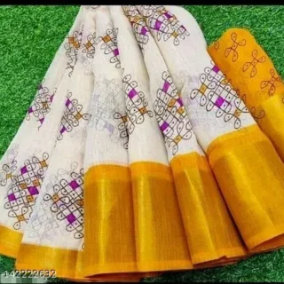 Elegant Tussar Cotton Saree: Zari Geometry