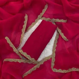 Cherry Chiffon Saree with Golden Lace