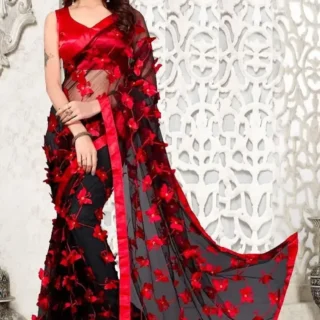 Elegant Net Saree: Heavy Embroidery