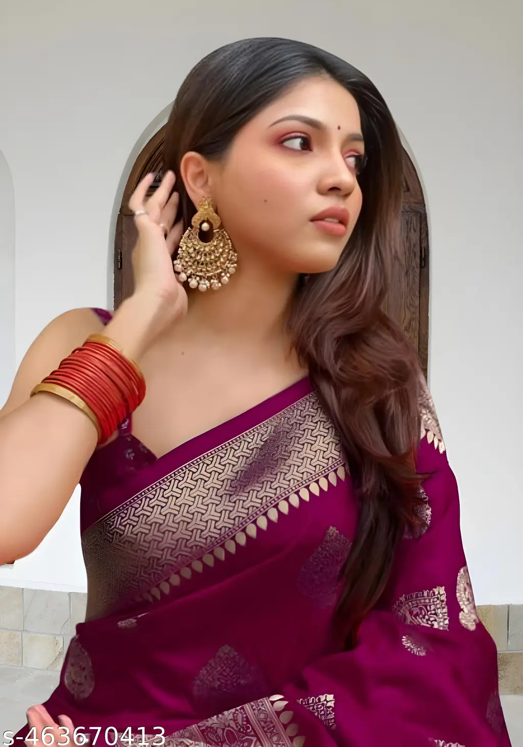 Purple Soft Banarasi Silk Blouse Piece - Image 3