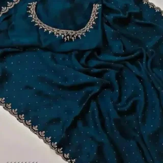 Silk Saree: Beaded Elegance, Stone Border