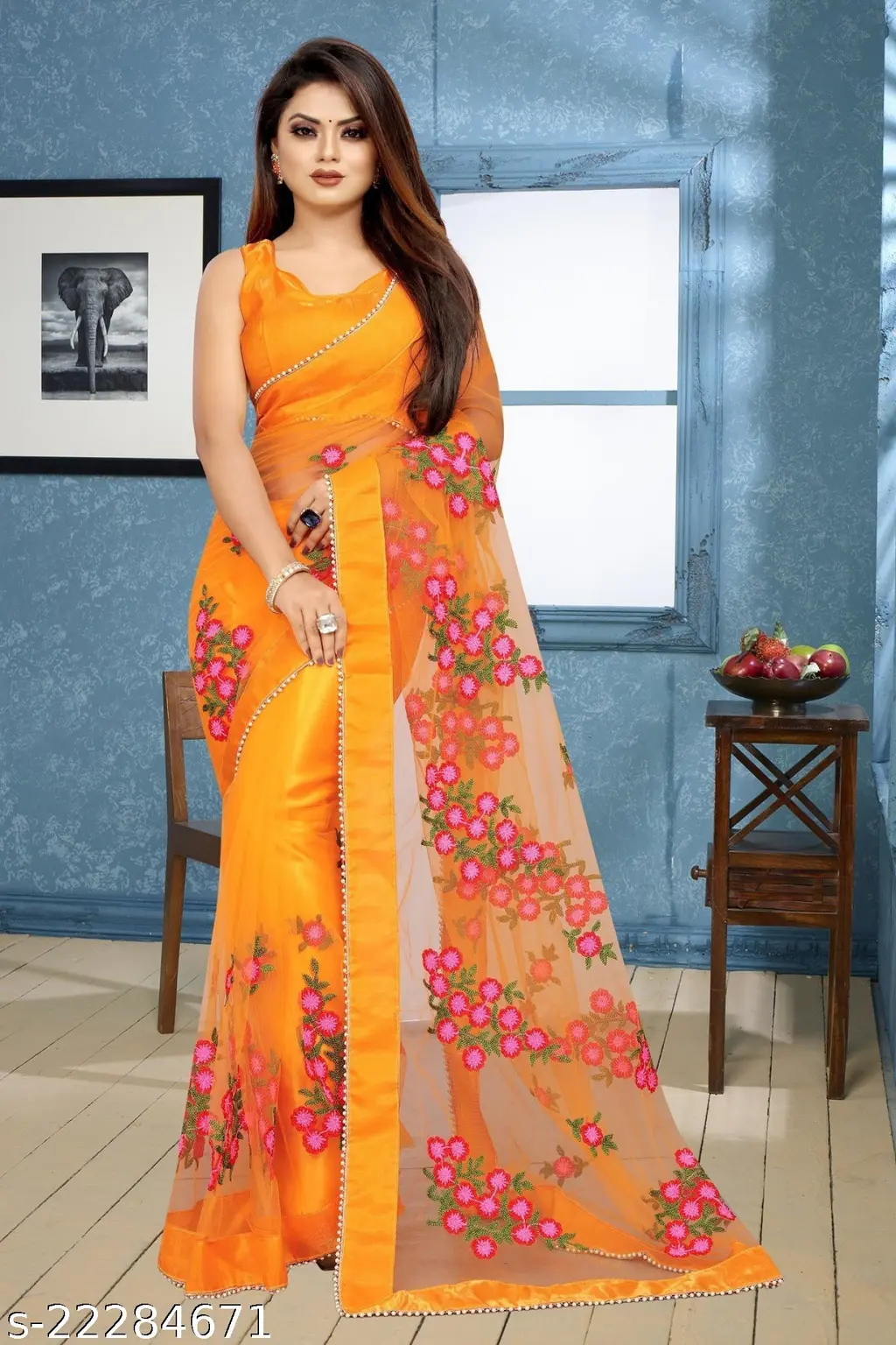 Net Yellow Embroidered Blouse - Image 4