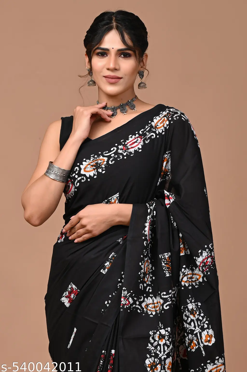 Jaipuri Indigo Printed Mulmul Saree Blouse - Image 4