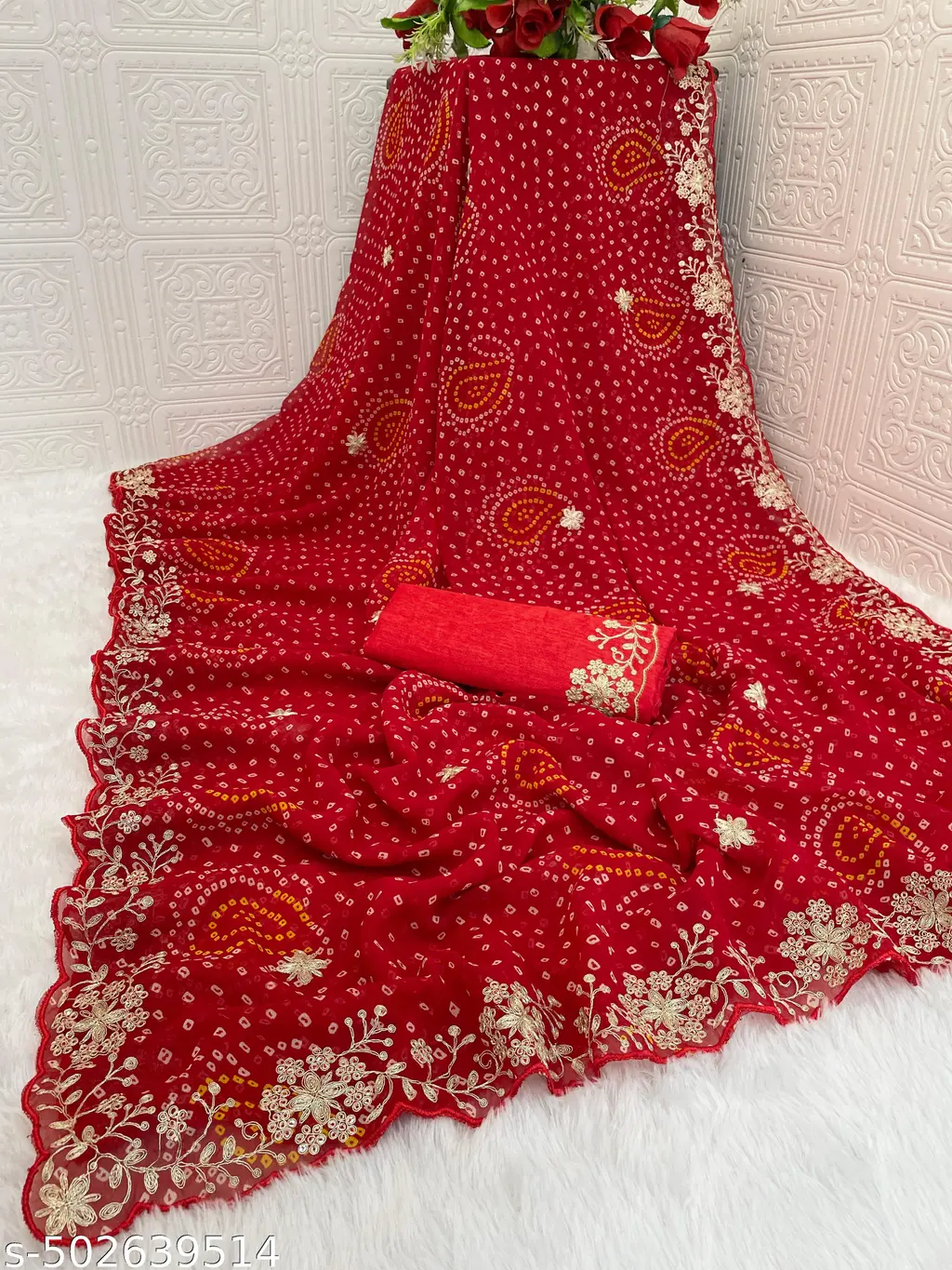 Bandhej Georgette Saree: Pitta Work & Embroidery - Image 4