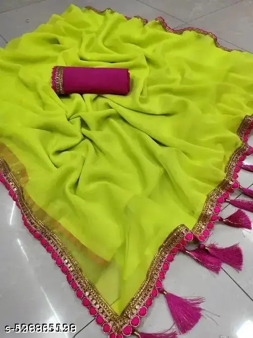 Georgette Lace Saree with Tussles & Blouse - Image 2