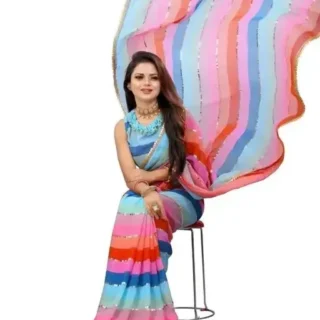 Bollywood Georgette Saree: Pink Multicolour Print